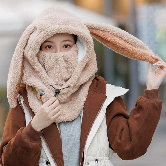White - Cycling Caps Masks Rabbit Ear Helmet Winter Warm Ski Cover Comfortable Soft Fleece Skiing He
