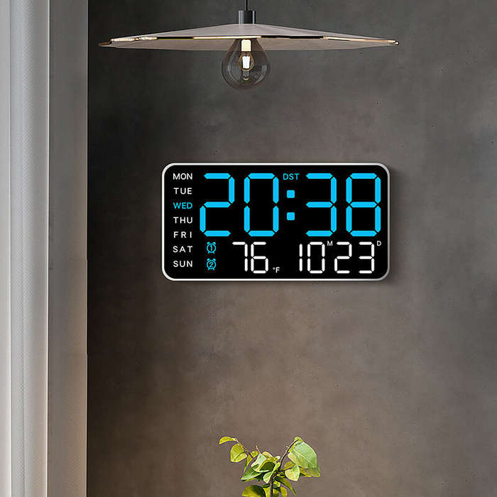 White+Blue - Multi-function LED Digital Wall Clock Borderless Electronic Clock Multifunctional Hangi