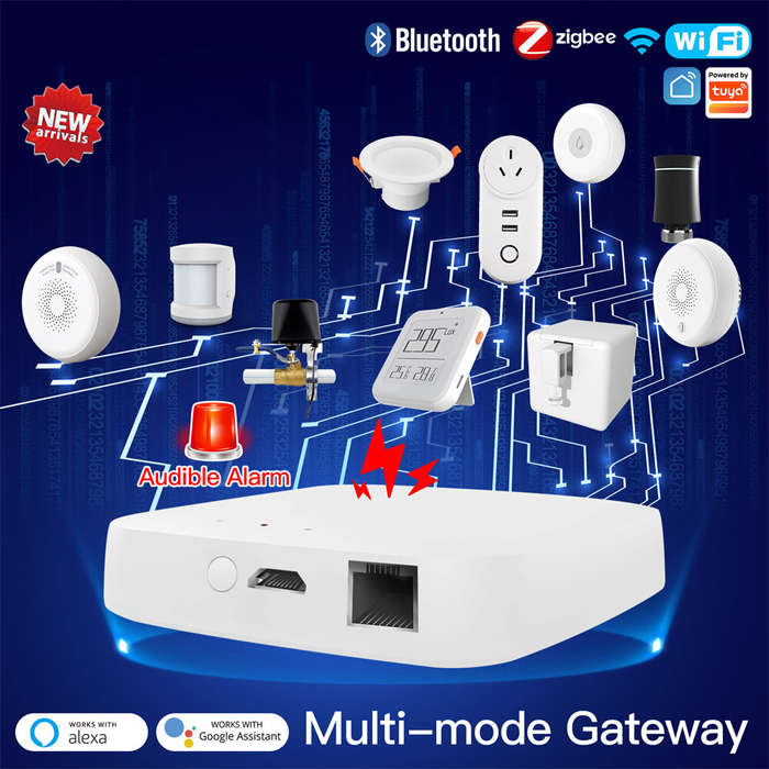 White - Moes Tuya Zigbe Smart Gateway Smart Home Bridge Hub Support Voice Control Security Alarm Int