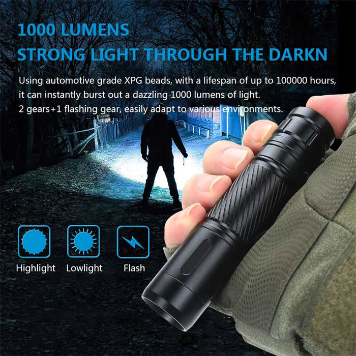 Green - Bikight 1000LM Super Bright Compact EDC LED Flashlight 3 Modes Rechargeable Torch Light Bicy