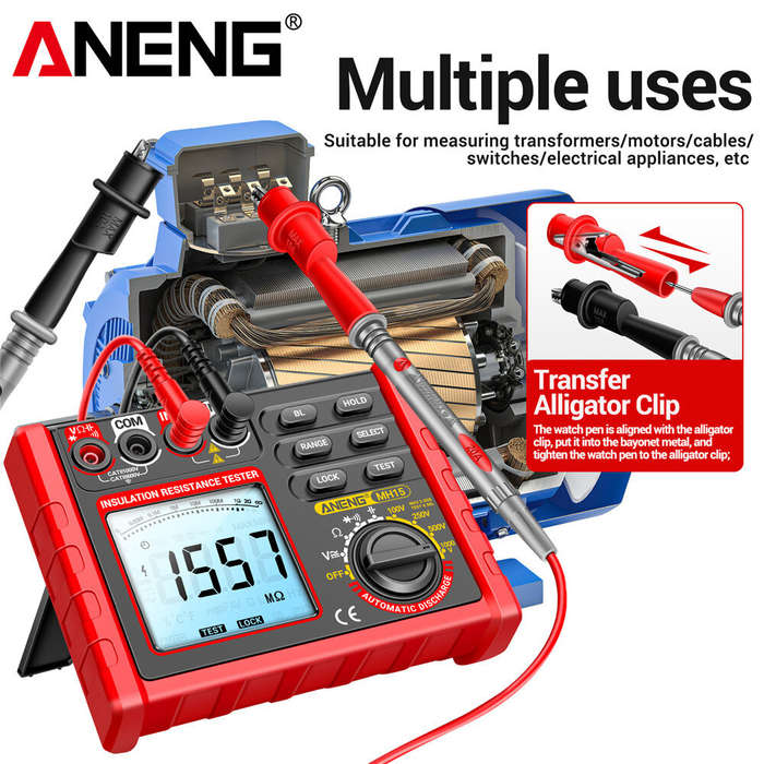 Red - ANENG MH15 Insulation Resistance Tester Digital Megohmmeter AC/DC Voltage 0-750V/1000V Capacit