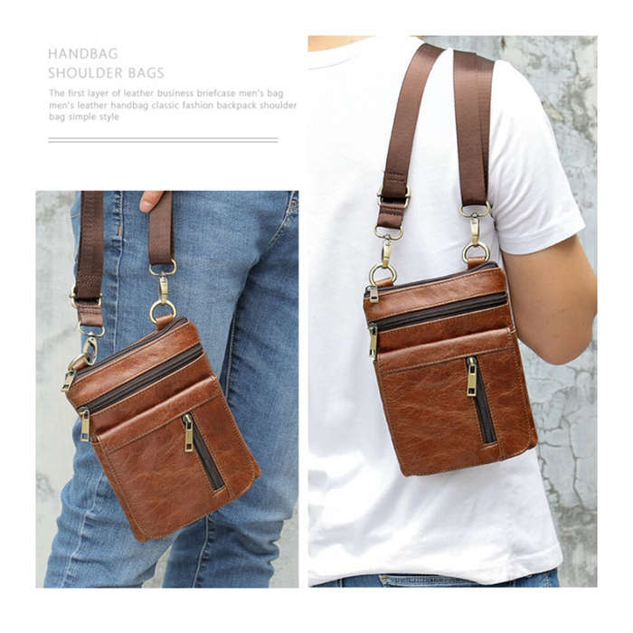 Dark Brown - Ekphero Men Vintage Genuine Leather Shoulder Bag Small Messenger Bags Large Capacity Bu
