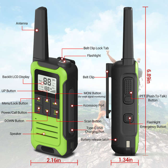 Black - Baofeng BF-T22 Walkie Talkies 16 Channels 446MHz PMR License-Free Two-Way Radios LED Flashli