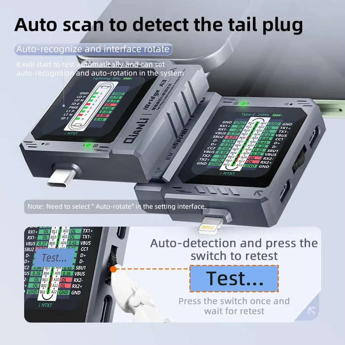 Black - iBridge A3 Tail Plug Comprehensive Analysis Tester Multi-Device Compatibility Type-C USB Aut