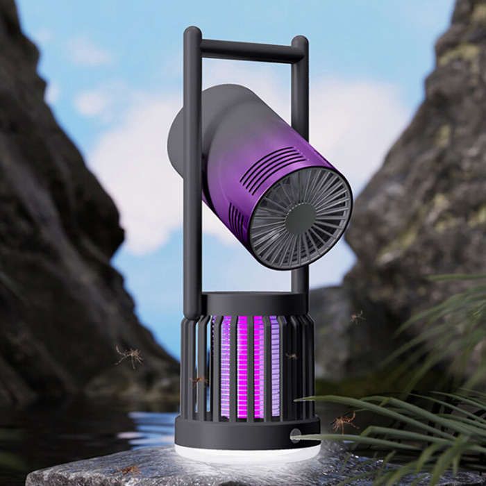 Dark Grey - 3 In 1 Multifunctional Outdoor Mosquito Zapper With Camping Light & Camping Fan Recharge