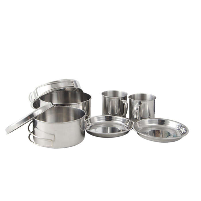 Sliver - IPRee Stainless Steel 8Pcs Cookware Set for Camping Camping Pot and Pan Set with Cups Outdo