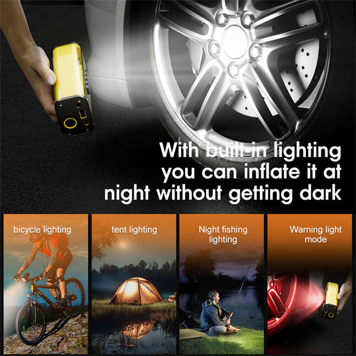 Yellow - Portable Tire Inflator Air Compressor with 6000mAh Battery Auto Shut-Off Fast Inflation Pre