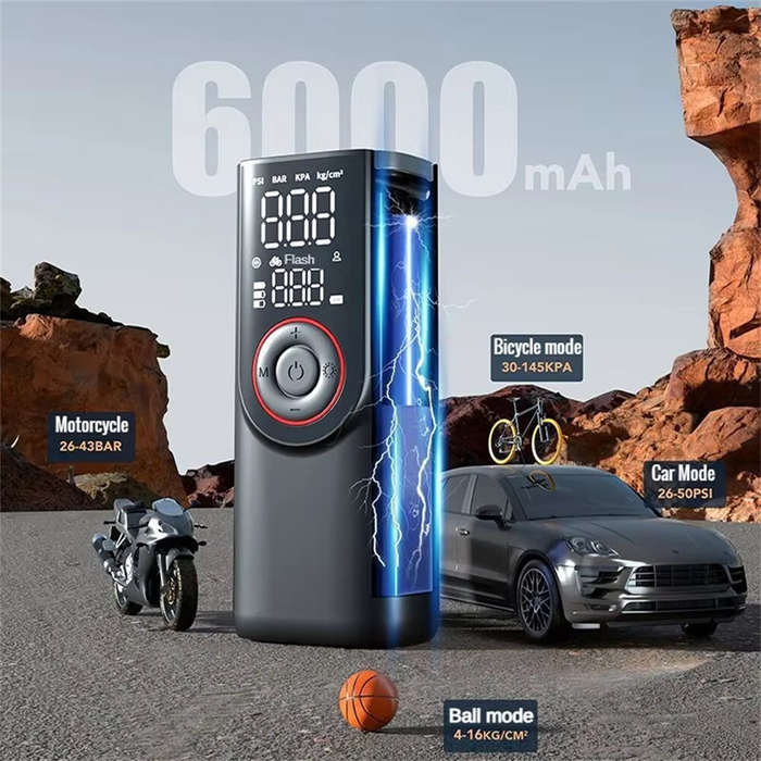 Black - Wireless Tire Inflator Pump Portable Electric Air Compressor 6000mAh Rechargeable Digital Di