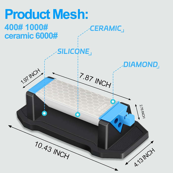 Silver - DMD 3 Side Diamond Sharpening Stone Whetstone 400/1000/6000 Grit for Knife and Tool Sharpen