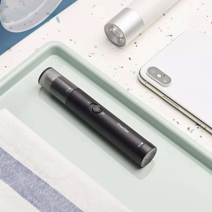 Black - SHOWSEE Electric Nose Hair Trimmer 360 Rotating Floating Blade with Washable Removable Cutte