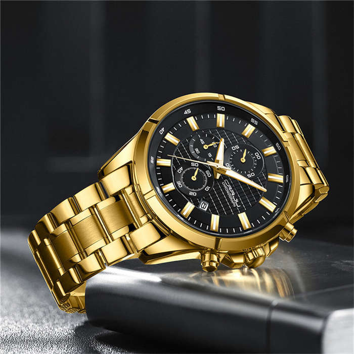 black+silver - CRRJU Fashion Waterproof Luminous Men Watch Business Casual Multifunctional Chronogra