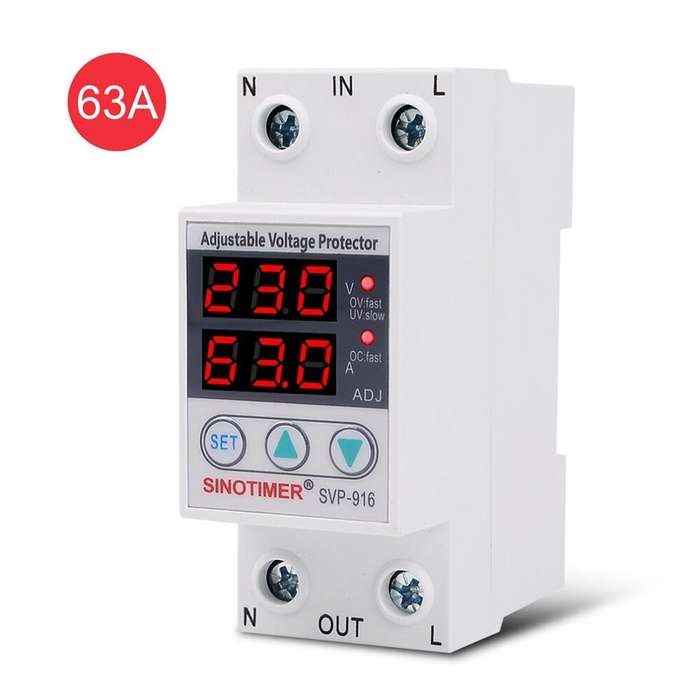 40A - SINOTIMER SVP-916 230V 40A/63A Adjustable Auto-recovery Under/Over Voltage Protector Relay Bre