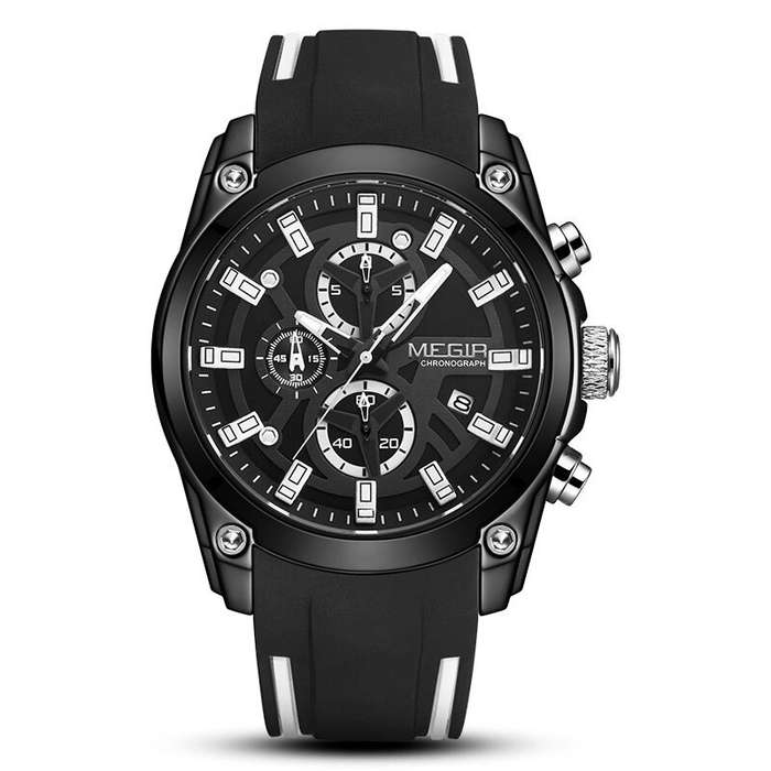 Black - MEGIR Men Chronograph Quartz Watch with Date Luminous Hands, Sport Wristwatch Silicone Strap
