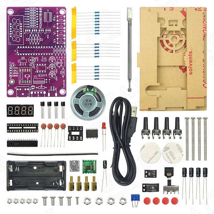 Parts+Shell - FM Radio DIY Electronic Kit Adjustable Frequency 87-108MHz Digital Display DIY Solderi