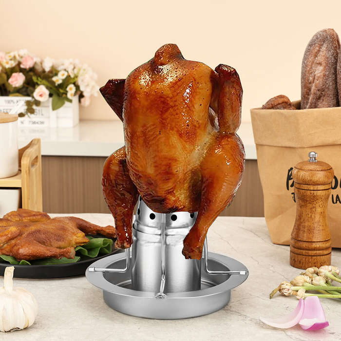 #01 - Stainless Steel Removable Chicken Roasting Rack Plate Grilled Chicken Rack Camping Outdoor Bar