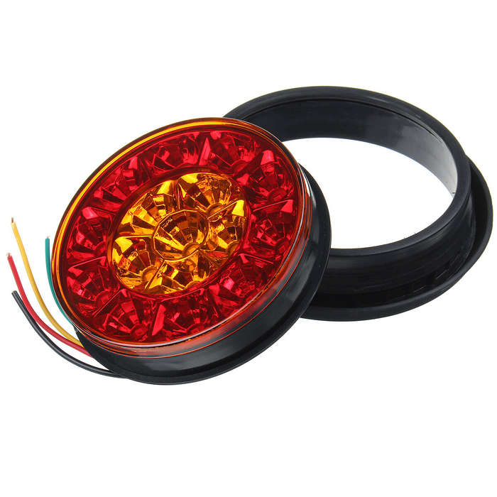 Red+Yellow - 12V 16LED Turn Signal Light Brake Stop Tail Lamp Round For Truck Trailer Lorry