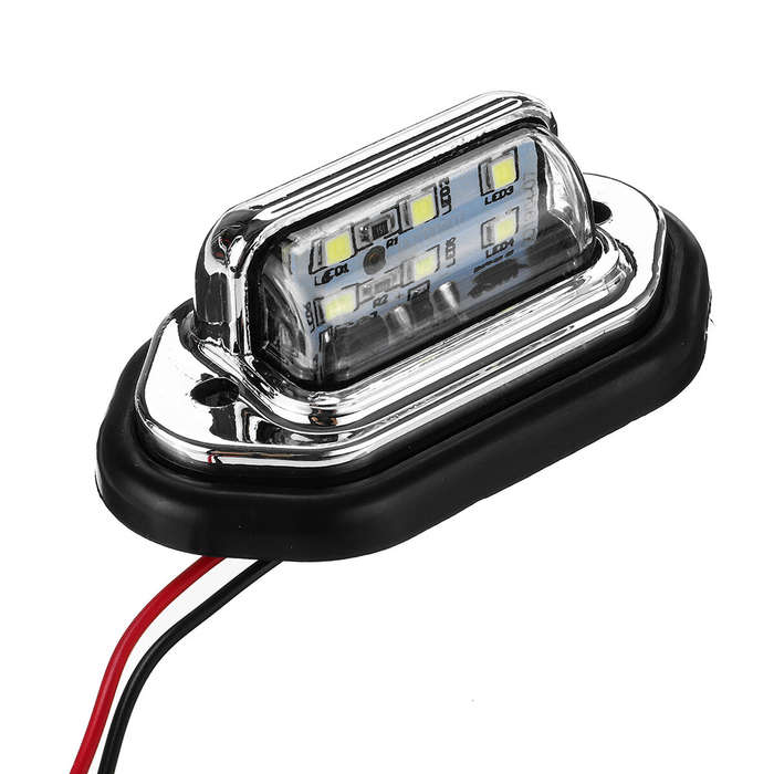 Silver - Rear Tail LED License Number Plate Light with Fittings For 10-30V Truck Lorry Van Caravan
