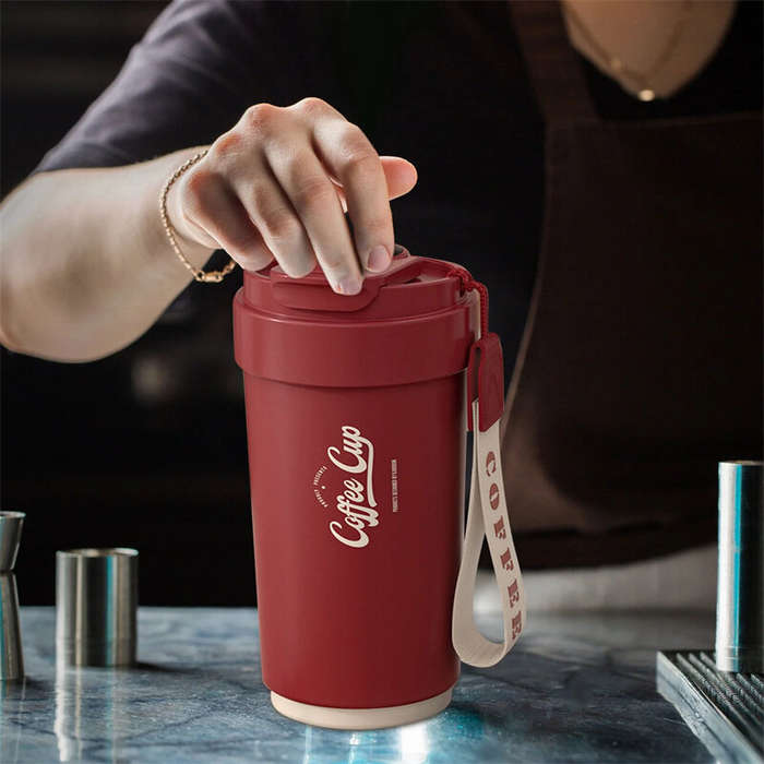 Red - IPRee 450ml Ceramic Coffee Mug Temperature Display Thermos Cup 316 Stainless Steel Water Cup P
