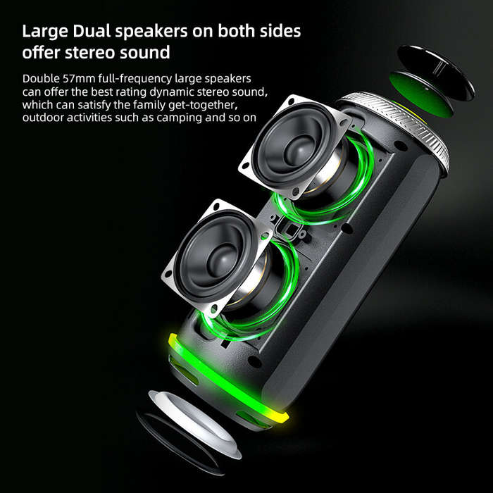 Green - EBS-616 Portable bluetooth Speaker Dual 57mm Full-frequency Speakers RGB Light TWS 2000mAh T
