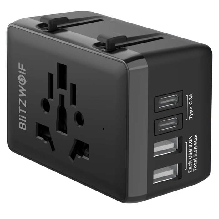 EU Plug - BlitzWolf BW-TA1 Universal Travel Adapter Plug with 4 USB EU UK US AU AC Power Charger Ada