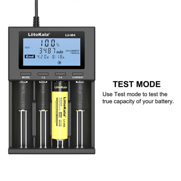 LiitoKala Lii-M4 4slot 5V 2A 18650 Charger LCD Display Universal Smart Charger Test Capacity 26650 1