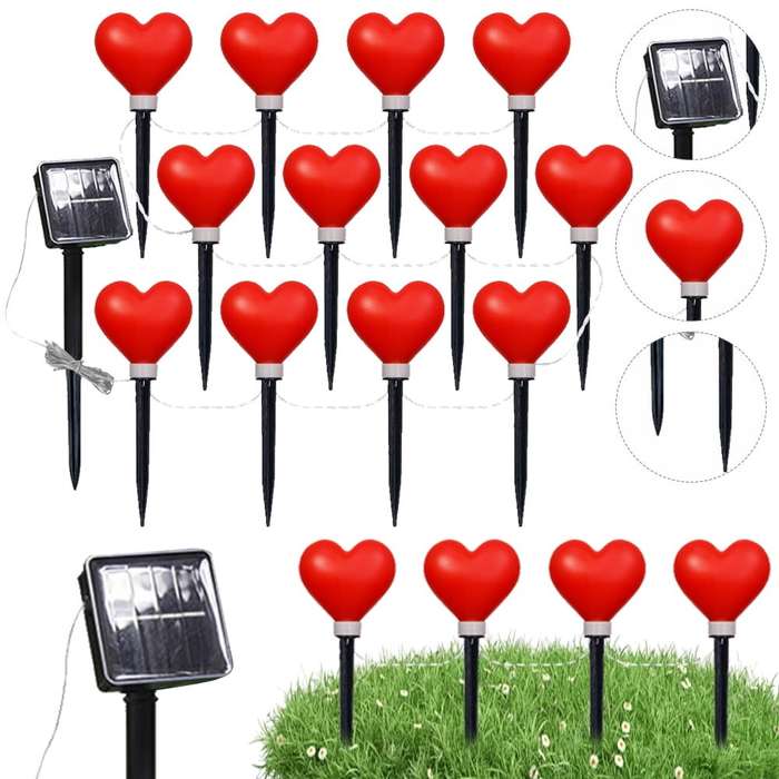 Red - 1 To 12 Red Love Valentine'S Day Courtyard Garden Decorative Light Love Ground Plug Lights IP6