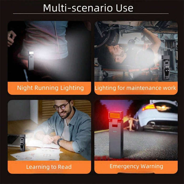 Black - Outdoor COB Work Light USB Rechargeable Repair Lamp With Bright Red Warning Lights, Bottom M