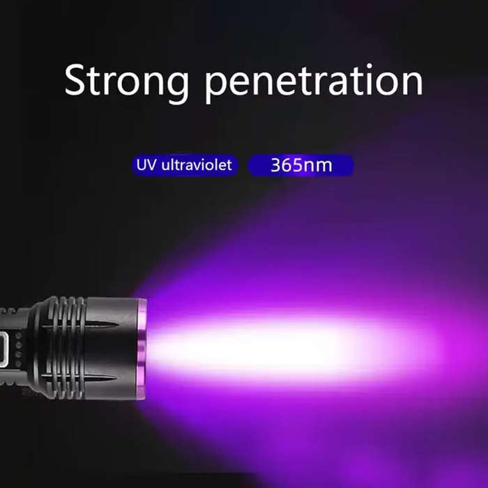 Black - Powerful 4-core 365NM UV Flashlight With 26650 Battery High Power Black Mirror Purple Light