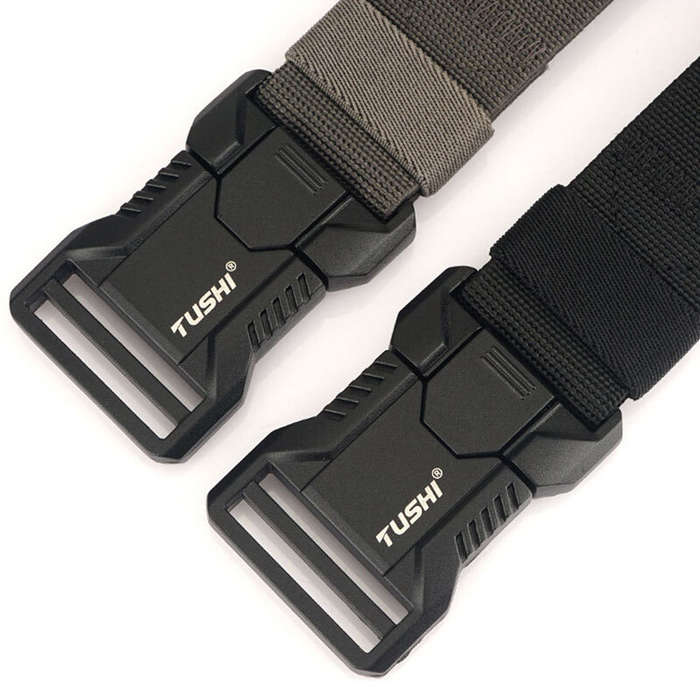 Black - TUSHI 125cm Tactical Nylon Belt Adjustable Quick Release Wear-resistant Lightweight Waist Be