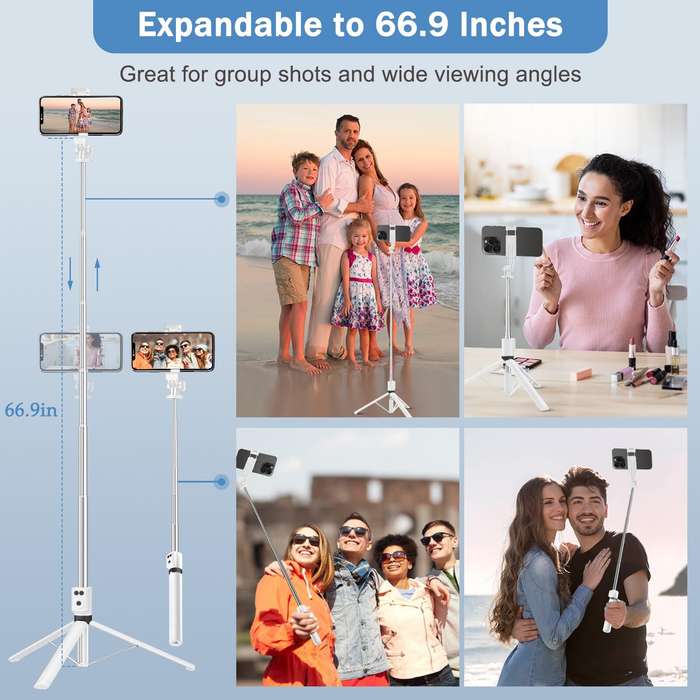 White - BT12 Selfie Stick Tripod with Filling Light Stainless Steel Phone Selfie Stick bluetooth Rem