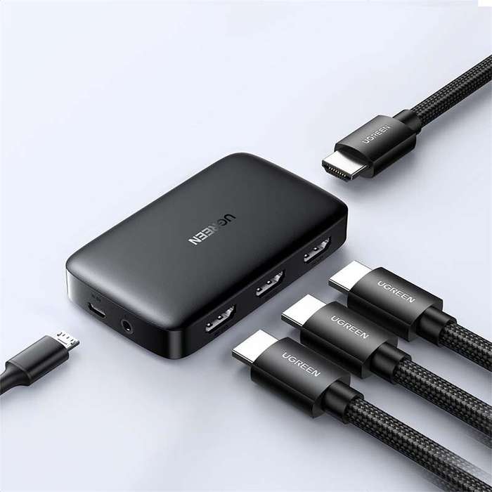 Black - UGREEN 3 in 1 Out 4K HD Splitter Switch 3D 30Hz UHD Automatic HD Switch Box with IR Remote C