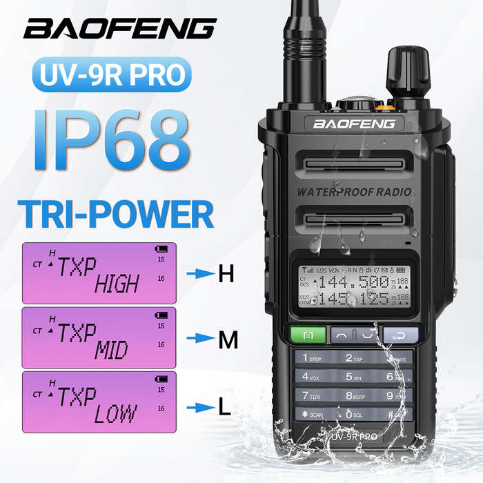 Black - Baofeng UV-9R Pro V2 High Power Long Range Walkie Talkie 128 Channels Tri-Power Multi-band W