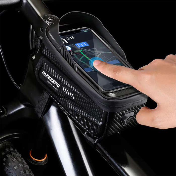 Black - TAKEZERO 1L Bicycle Bag Waterproof Bike Phone Holder Frame Front Tube Cycling Bag Phone Case