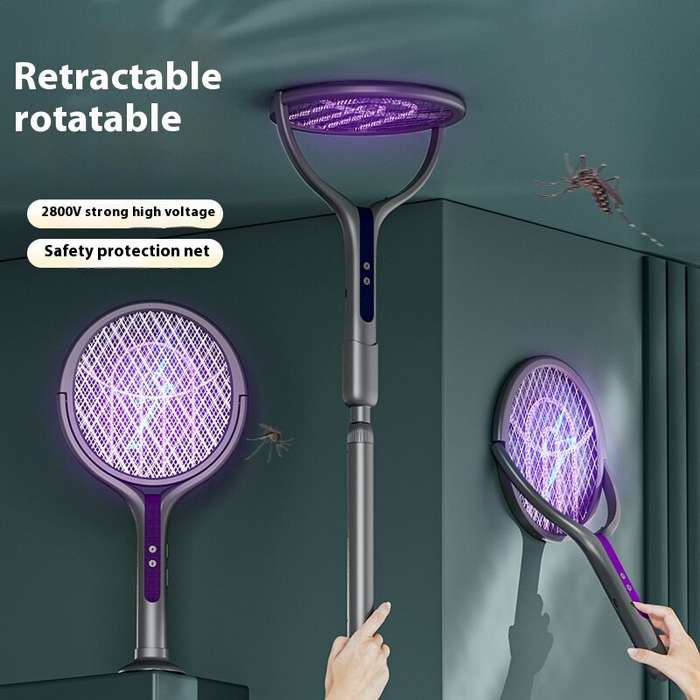 Purple - 2 In 1 Adjustable Angle Electric Mosquito Swatter Mosquito Swatter Rotatable Foldable Elect