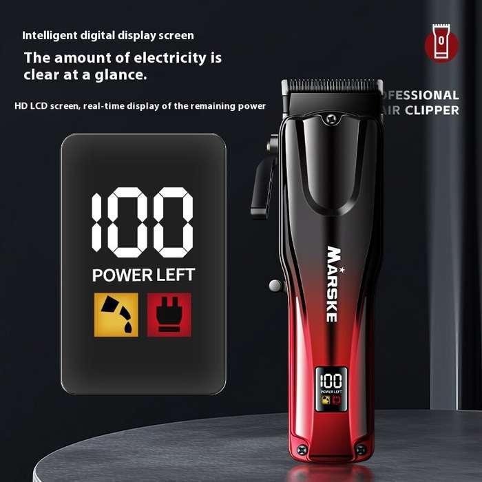 Red - MARSKE MS-5052 Hair Clippers for Men Cordless Fade Trimmer with LED Display Precision Blades U