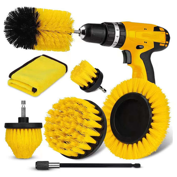 Yellow - 7PCS Set of Drill Brush Cleaning Set Multiple Sizes Nylon Bristles Attachments Extension Ro