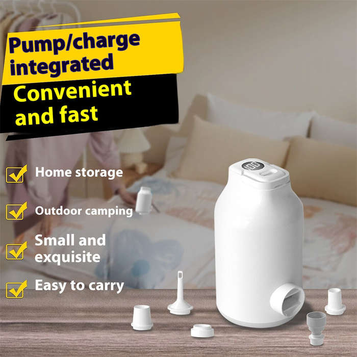 Black - IPRee 3 in 1 Electric Air Pump With Battery For Inflatable Bed, Vacuum Bags, 5 Camping Nozzl