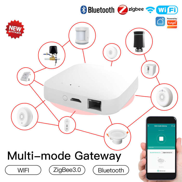 White - Moes Tuya Zigbe Smart Gateway Smart Home Bridge Hub Support Voice Control Security Alarm Int