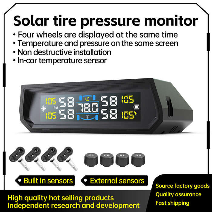 Internal - Solar Tire Pressure Monitoring System In-Car Ambient Temperature Detection Four Tire Pres