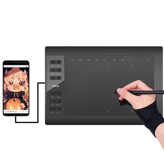 Black - 10x6 Inch Professional Graphics Drawing Tablet 12 Express Keys with for Mac Windows for Pain