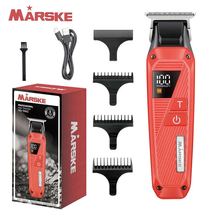 Red - MARSKE MS-5062 Hair Clipper for Men USB Rechargeable LED Display 1800mAh Battery Stainless Ste