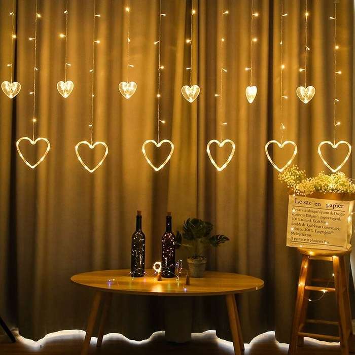 Warm White - LED Light String Love Curtain Light Confession Proposal Valentine's Day Wedding Party D