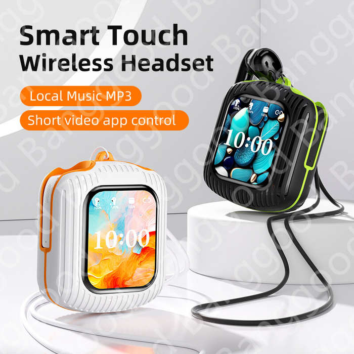 White/Green - K8 Smart Touch Headset Wireless bluetooth 5.4 Earphone with LCD Color Display 4-Mic EN