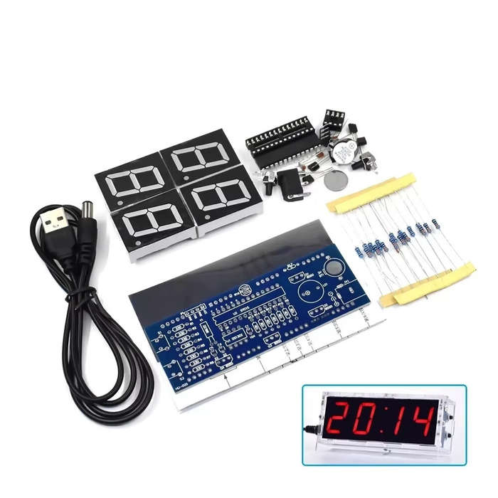 Blue - DIY Digital LED Clock Kit Light Control Temperature Display Transparent Case Soldering Projec