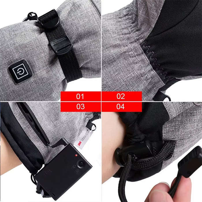 Black/Grey - TENGOO Heated Gloves Thermal Winter Waterproof Ski Heated Gloves MTB Riding Windproof M