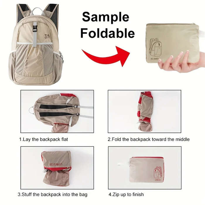 Khaki - IPRee Ultralight Foldable Backpack,Waterproof Hiking Pack for Trekking Travel,Compact Long-l
