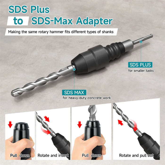 Black - SDS Plus to SDS Max Rotary Hammer Drill Adapter 210mm High-Quality Alloy Steel Impact Drill
