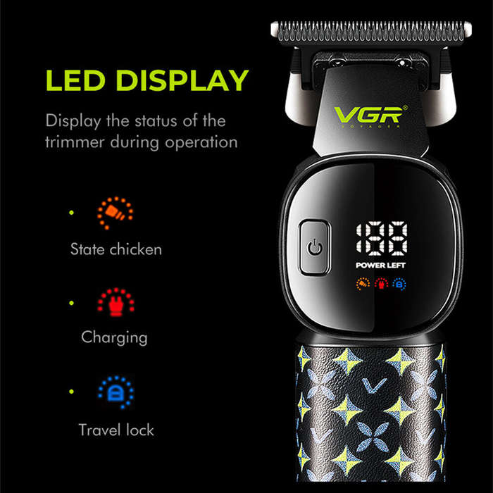 Black - VGR V-185 Professional Hair Trimmer for Men with Ceramic Stainless Steel Blades 7000 RPM Mot
