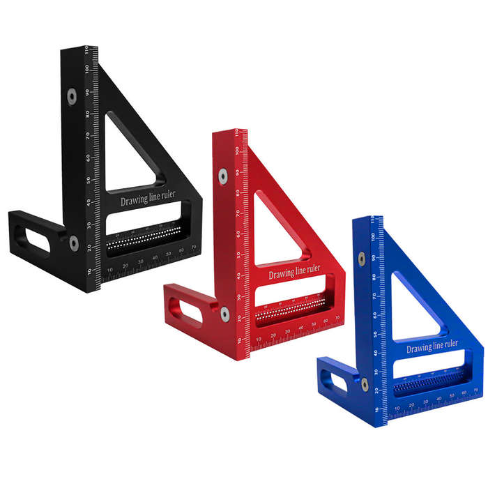 Black - Carpenter Square Aluminum Miter Triangle Hole Ruler Woodworking Square Protractor 3D Multi A