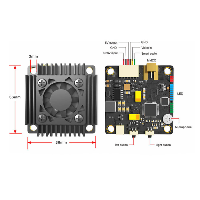 MMCX (SMA Adapter) - AKK Ultra 5.8Ghz FPV Goggles 250mW/1000mW/2000mW/3000mW10Km VTX with Fan MIC Sm